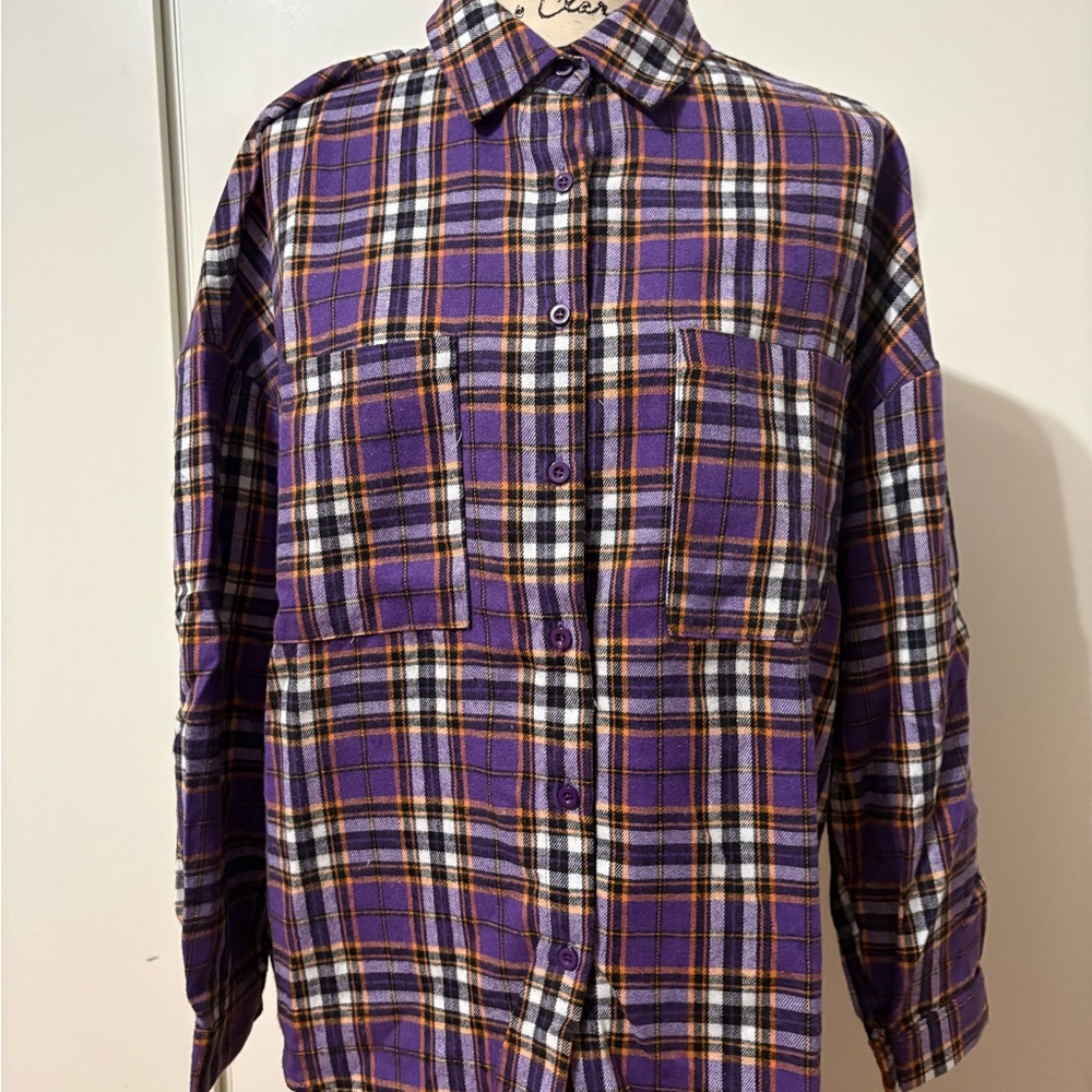 Boohoo Purple and Orange Plaid Shirt New with tags
